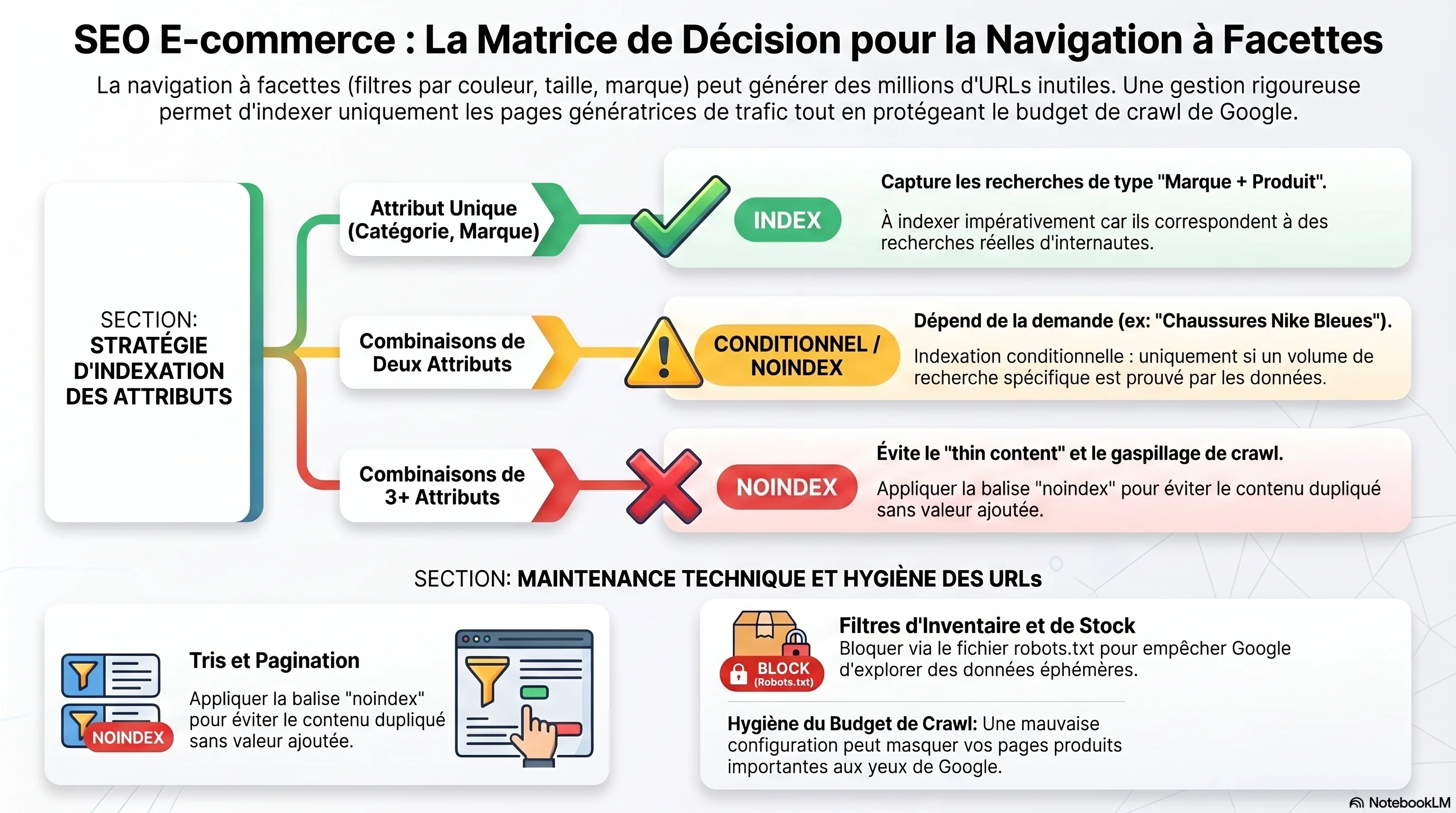 Matrice de décision SEO e-commerce — traitement de la navigation à facettes par type