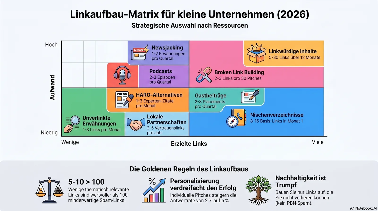 Linkaufbau-Matrix: Aufwand vs. Ergebnis für kleine Unternehmen