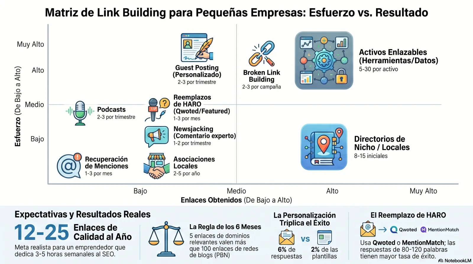 Matriz de esfuerzo vs. resultado del link building para pequeñas empresas