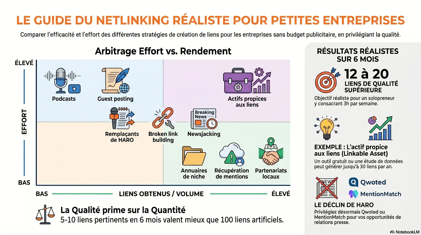 Matrice effort vs. résultat du netlinking pour petites entreprises