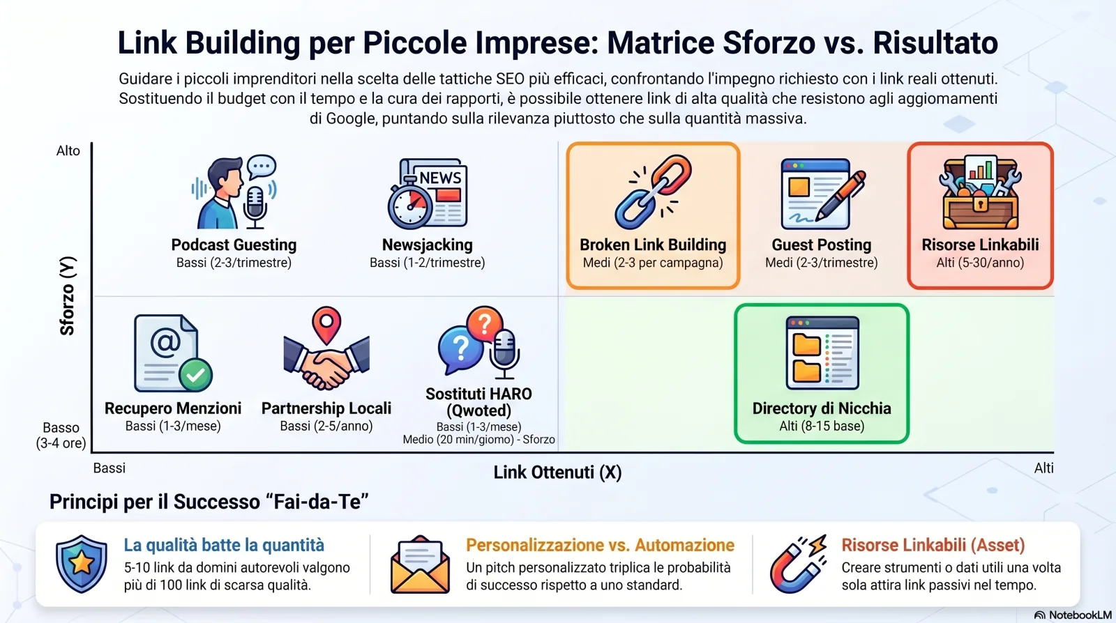 Matrice sforzo vs. risultato del link building per piccole imprese