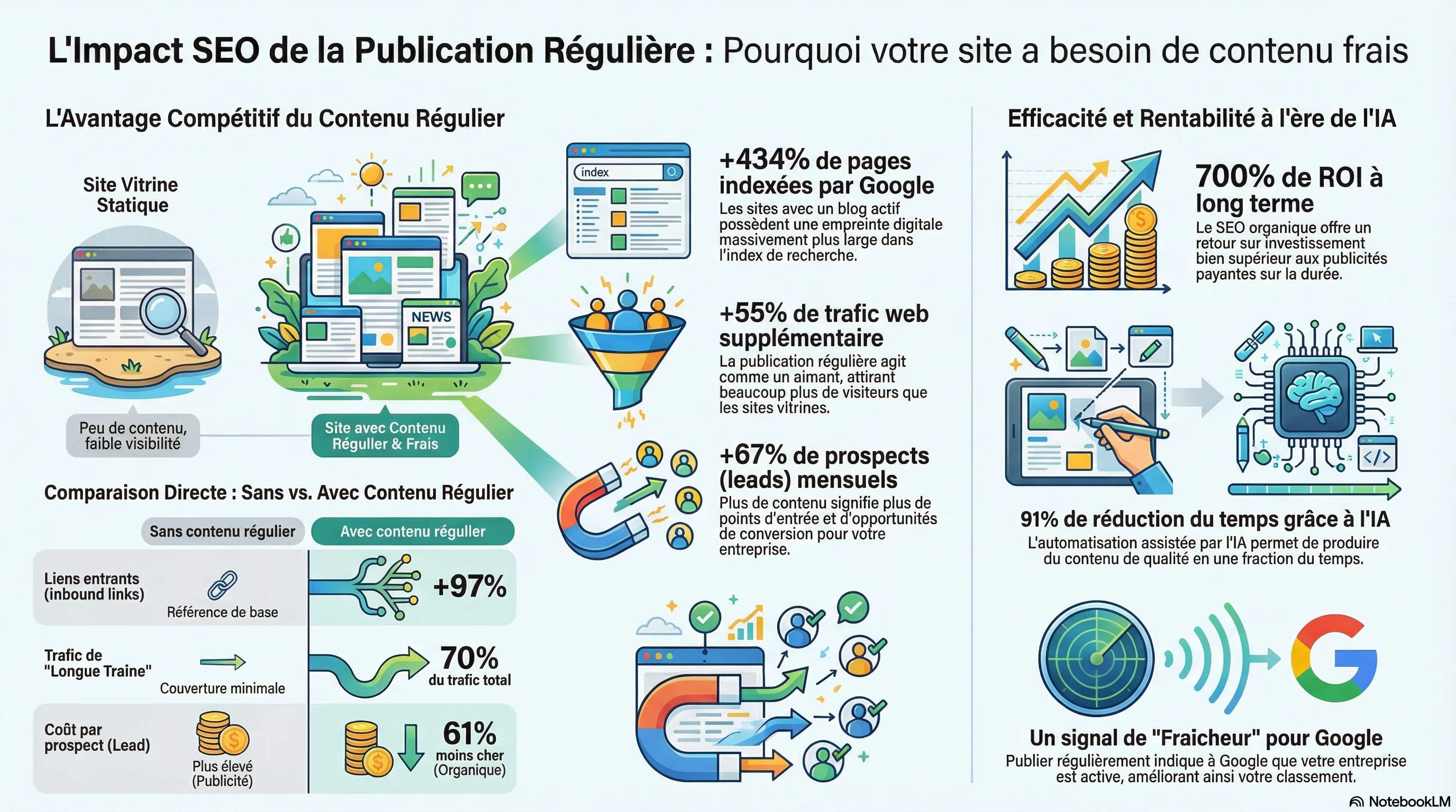 Infographie : L'impact du SEO de la publication régulière d'actualités sur les sites web des petites entreprises — statistiques et données clés