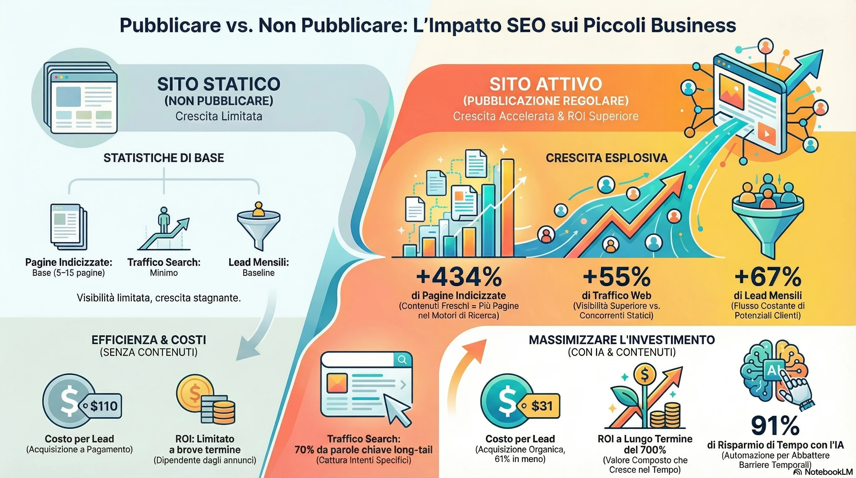Infografica: L'impatto SEO della pubblicazione regolare di notizie su siti web di piccole imprese — statistiche e dati chiave