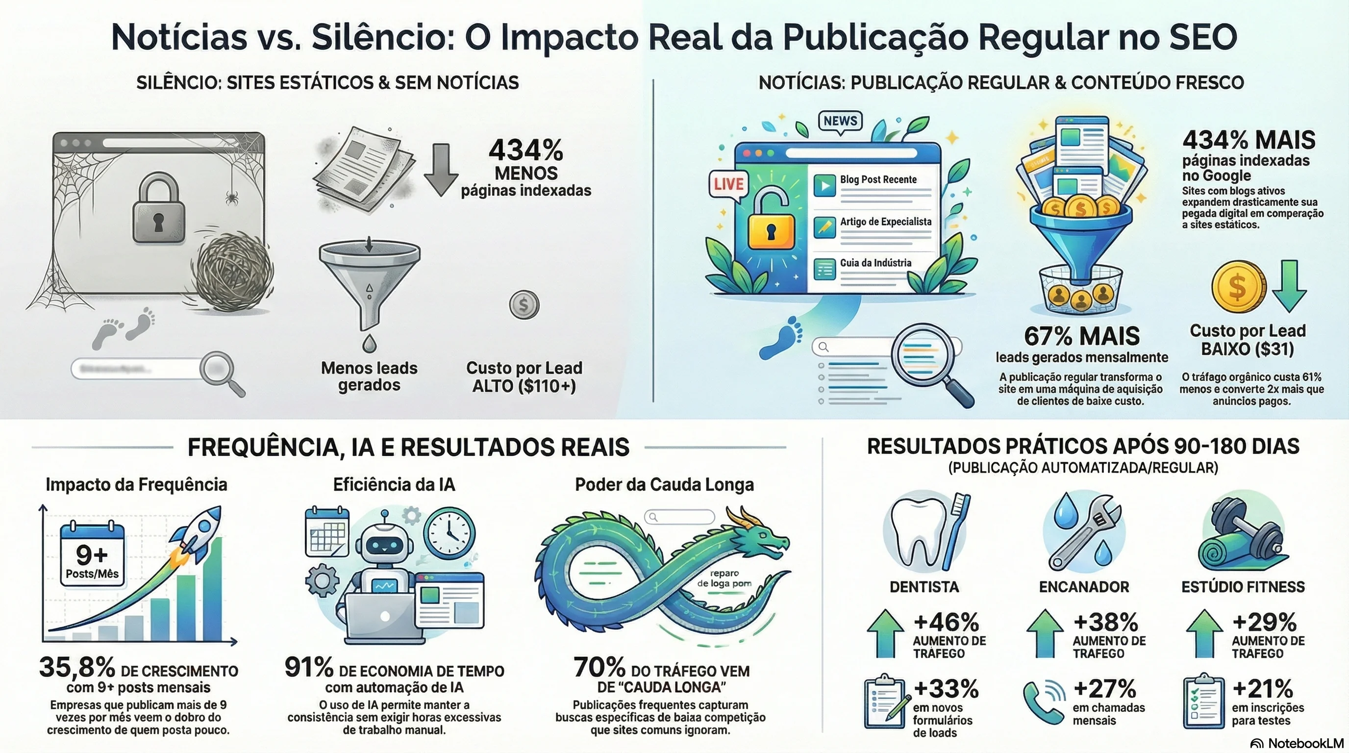 Infografia: O impacto do SEO da publicação regular de notícias em sites de pequenas empresas — estatísticas e dados principais