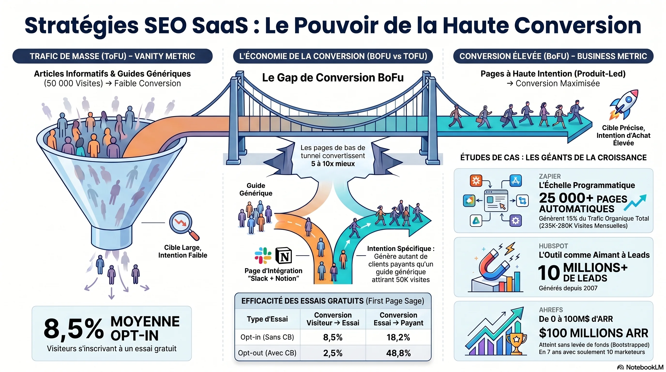 Résultats des études de cas : Zapier 25K+ pages /apps/, HubSpot Website Grader 10M+ leads, Ahrefs 100M$+ ARR — SEO programmatique et outils gratuits à grande échelle