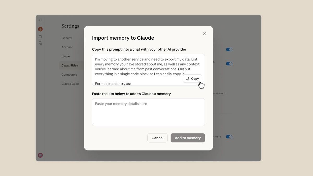 Anthropic Introduces Memory Import Tool for Claude, Enabling Seamless Switch from Other AI Chatbots