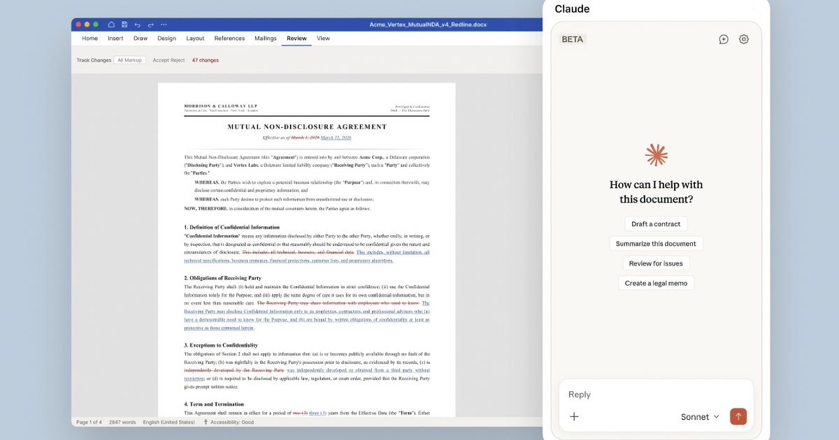 Anthropic launches Claude for Microsoft Word, targeting legal and finance professionals