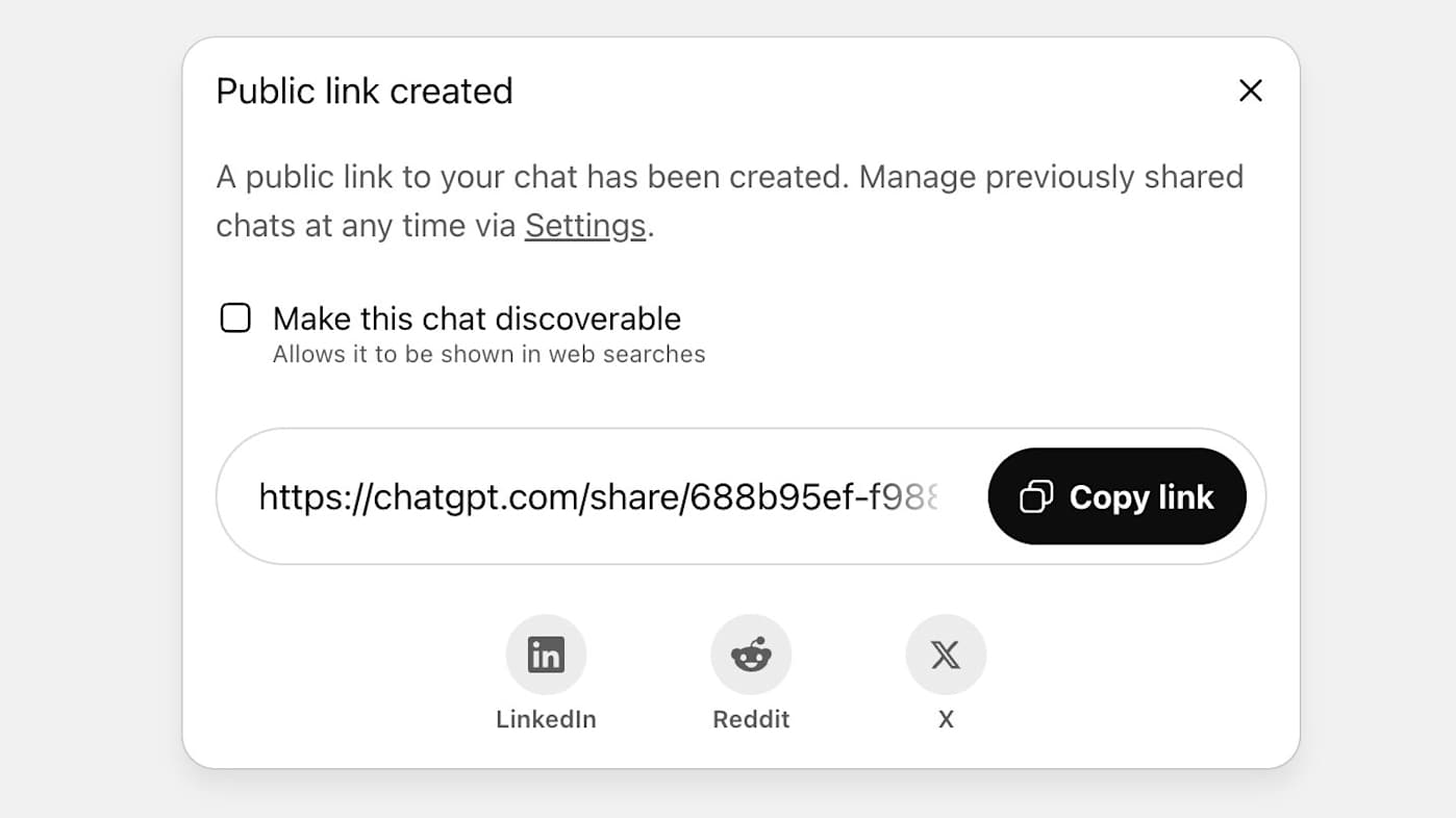ChatGPT Share Dialog Interface