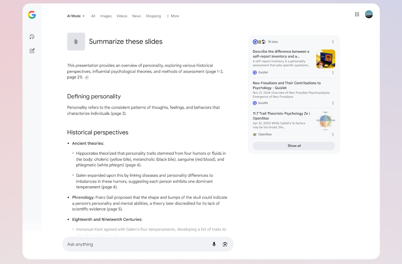 Personality Psychology Learning Interface