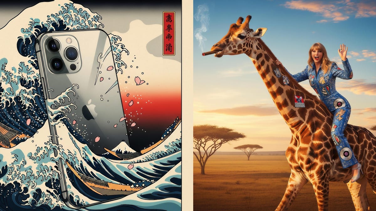 AI-generated images of an iPhone and singer Taylor Swift riding a giraffe