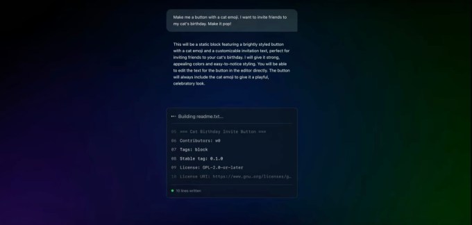 Content image from WordPress shows off Telex, its experimental AI development tool