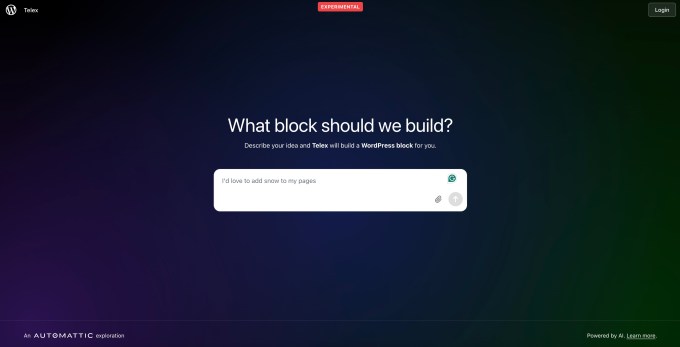 Content image from WordPress shows off Telex, its experimental AI development tool