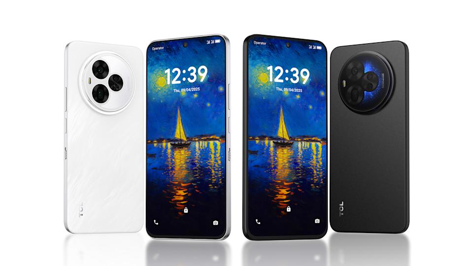 Four TCL NXTPAPER 60 Ultra smartphones: two front-facing, two back-facing.