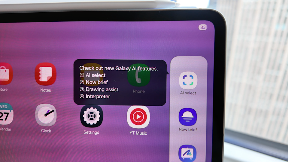 Close up on the Samsung Galaxy Tab S11 Ultra's screen, where an overlay on its Edge bar says 