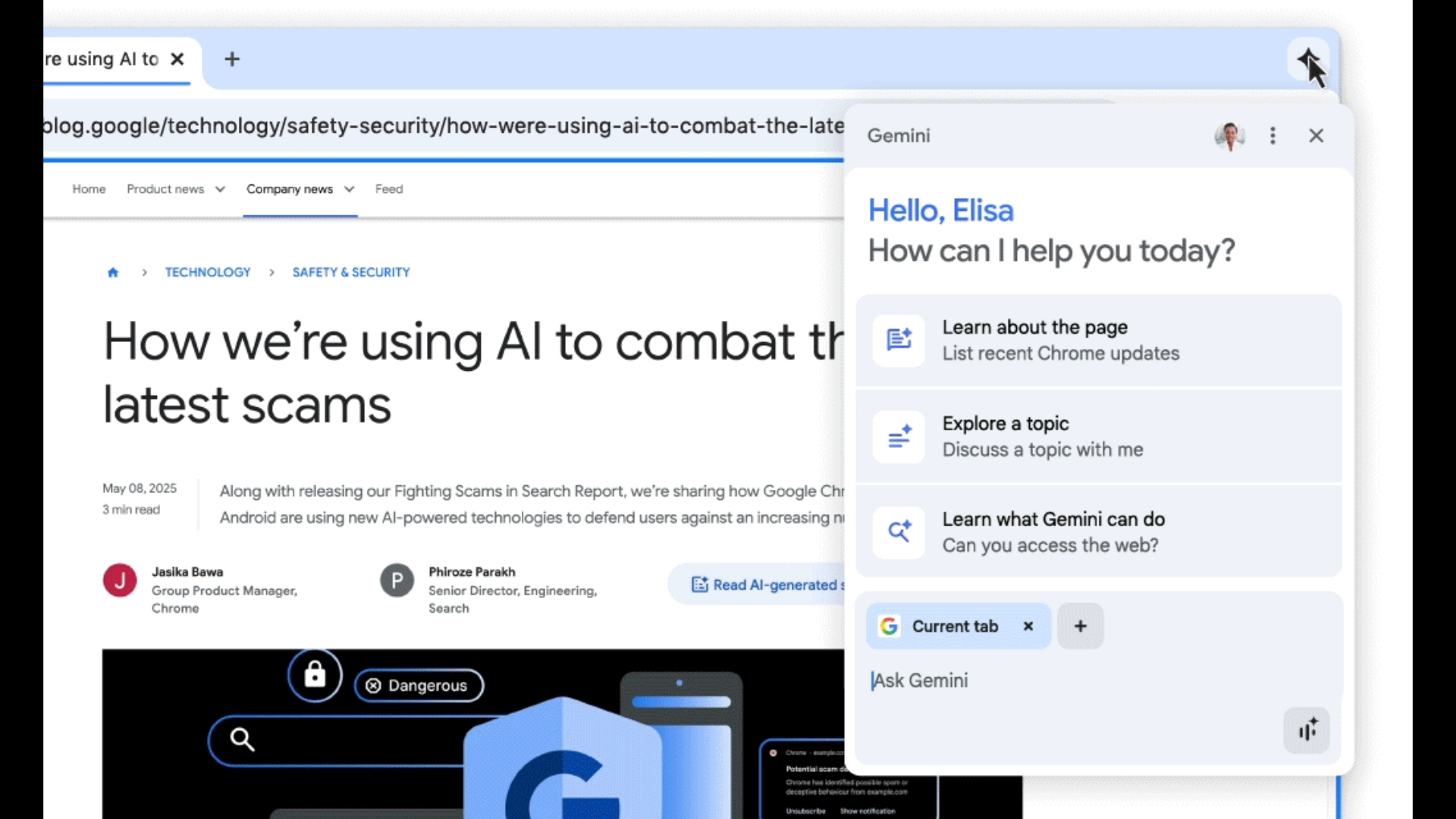 Gemini is coming to Chrome on desktop starting today for Pro and Ultra users in the U.S.