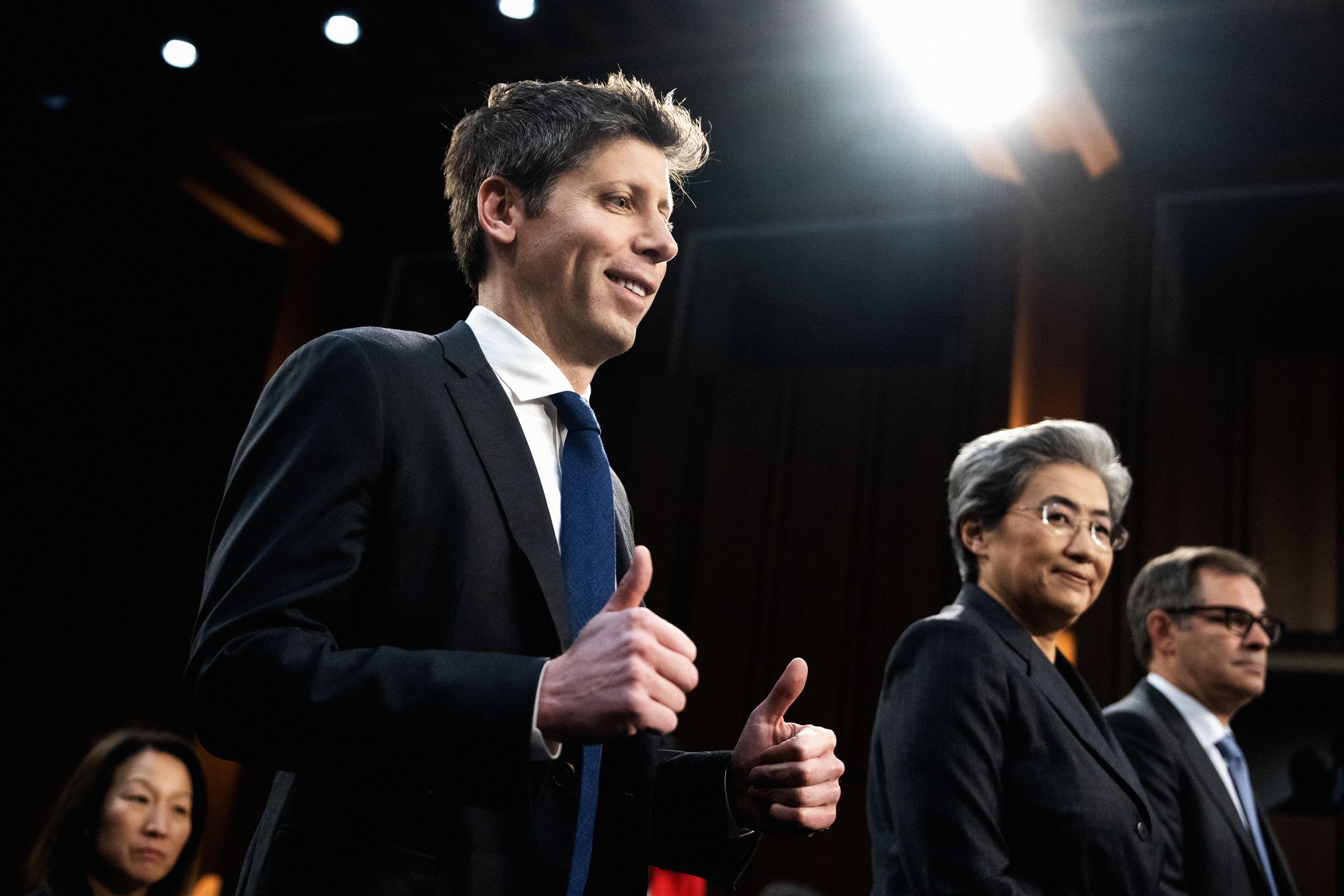 UNITED STATES MAY 8 From left Sam Altman CEO of OpenAI Lisa Su CEO of Advanced Micro Devices and Michael Intrator CEO...