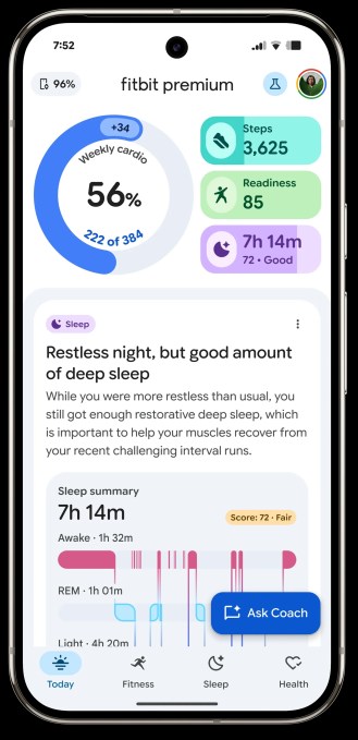 Content image from Fitbit’s revamped app, with Gemini-powered health coach, rolls out to Premium users