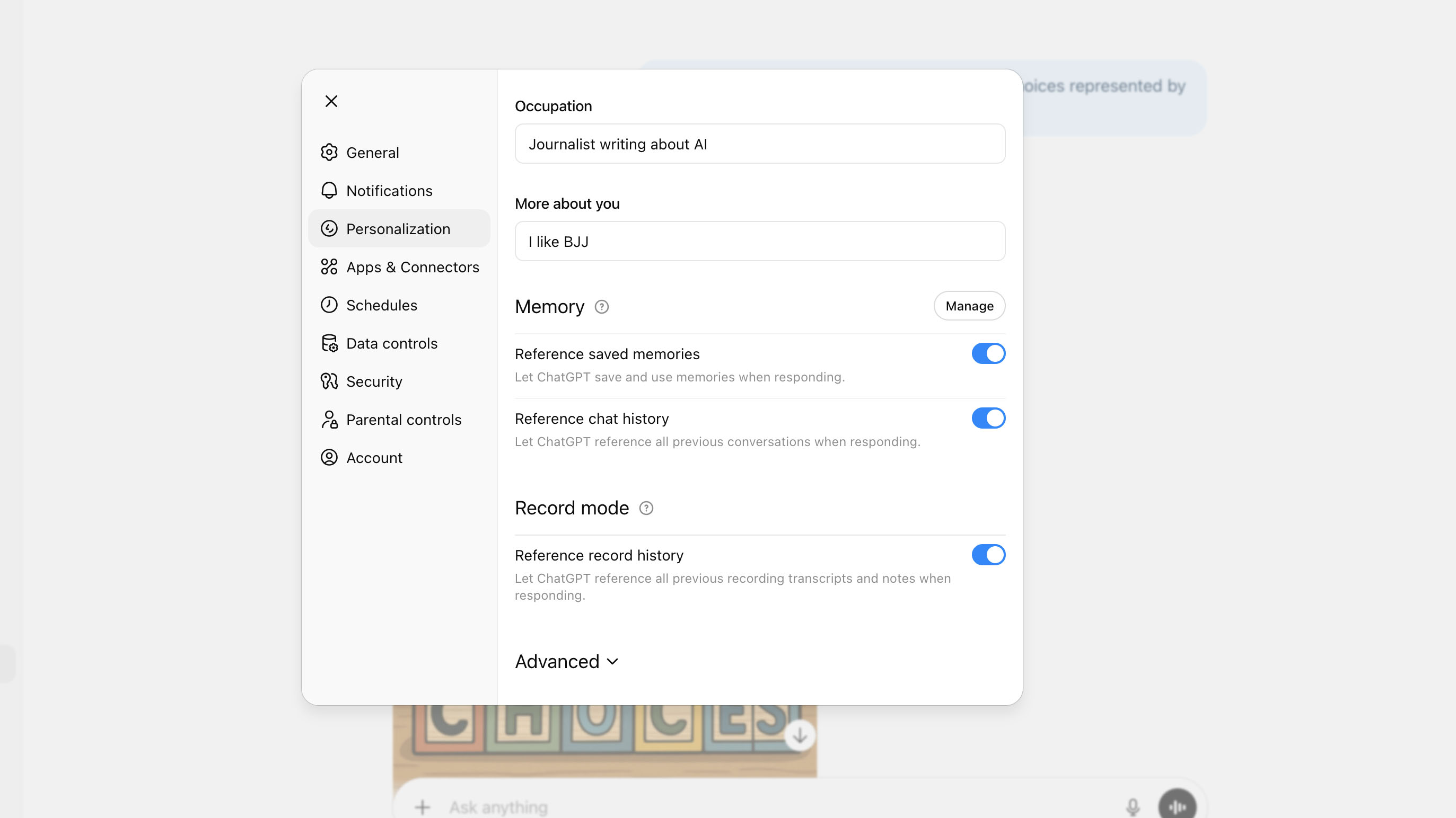 ChatGPT memories