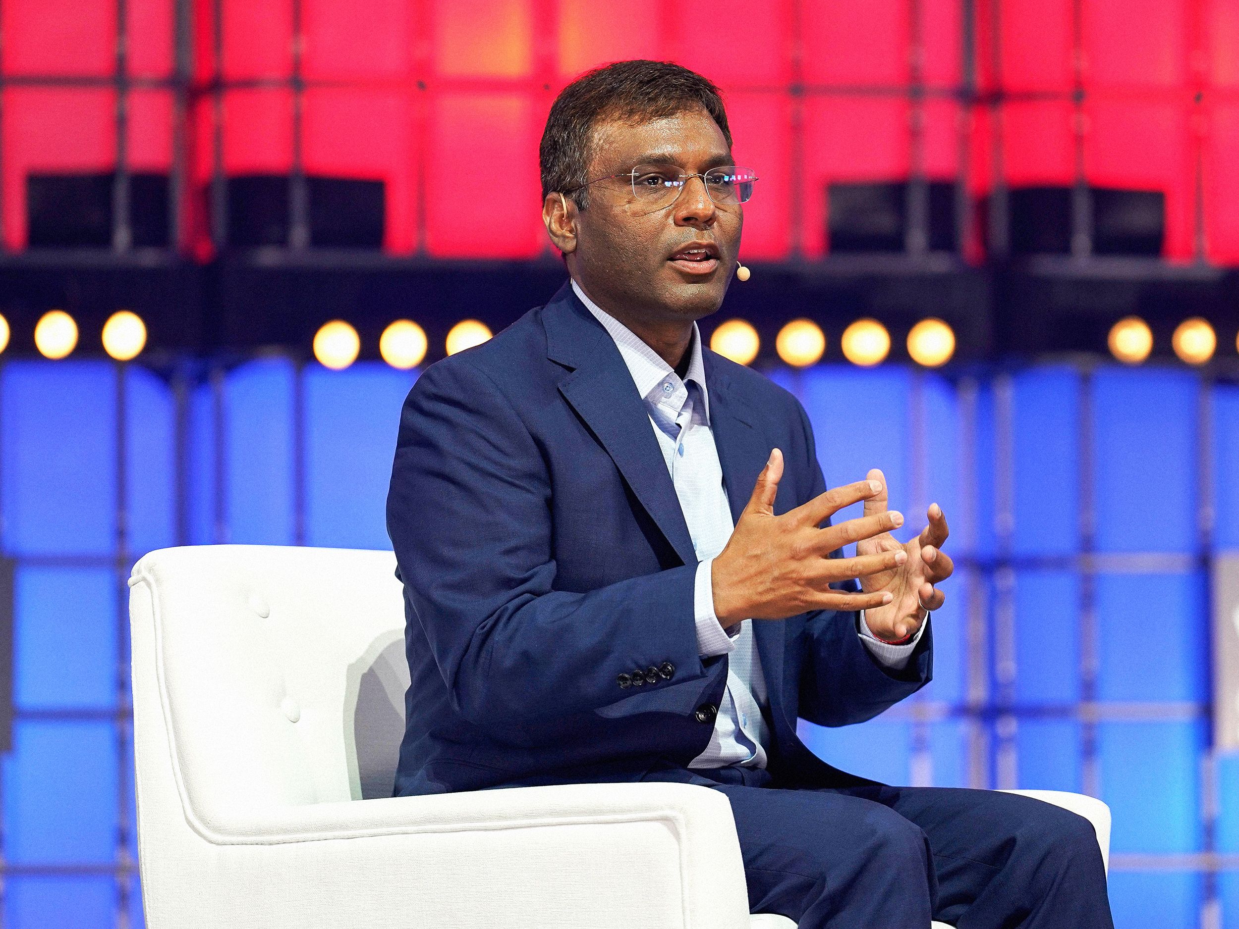 LISBON PORTUGAL  20221102 Rohit Prasad Senior VP  Head Scientist for Alexa at Amazon addresses the audience during the...