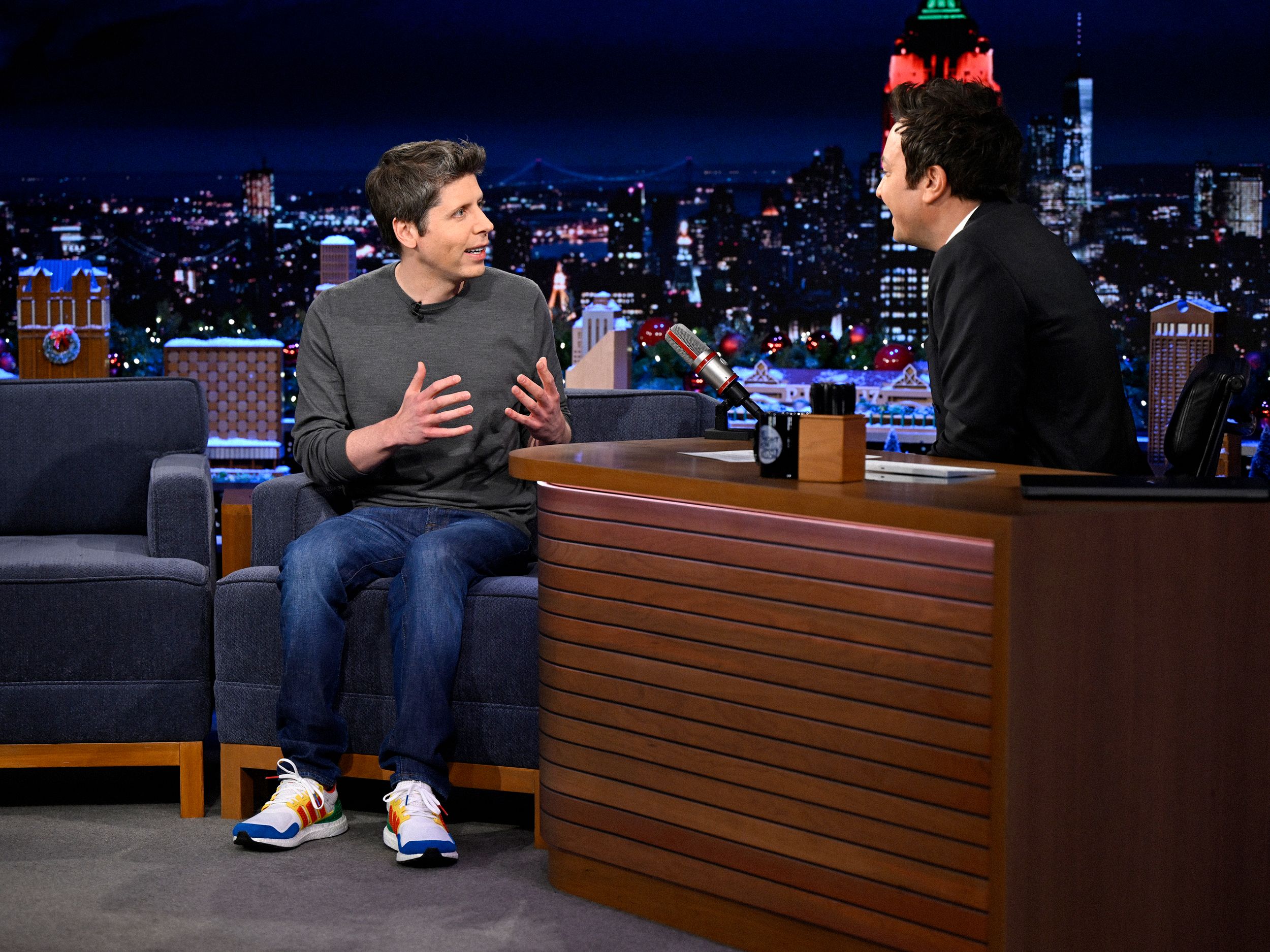 THE TONIGHT SHOW STARRING JIMMY FALLON  Episode 2227  Pictured  OpenAI CEO Sam Altman during an interview with host...